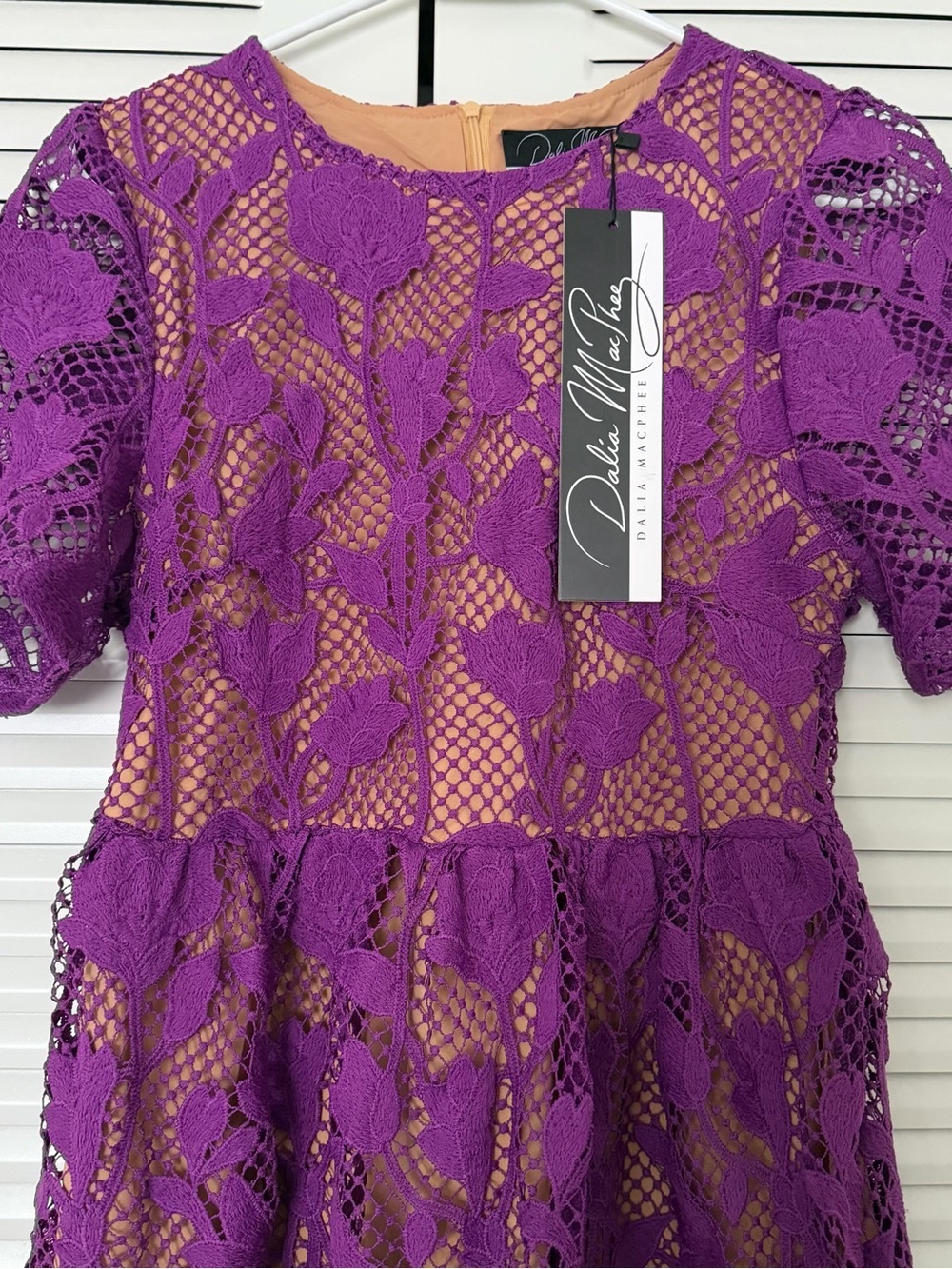 Dalia MacPhee Purple Floral Lace Midi Dress Size S - Picture 5 of 9